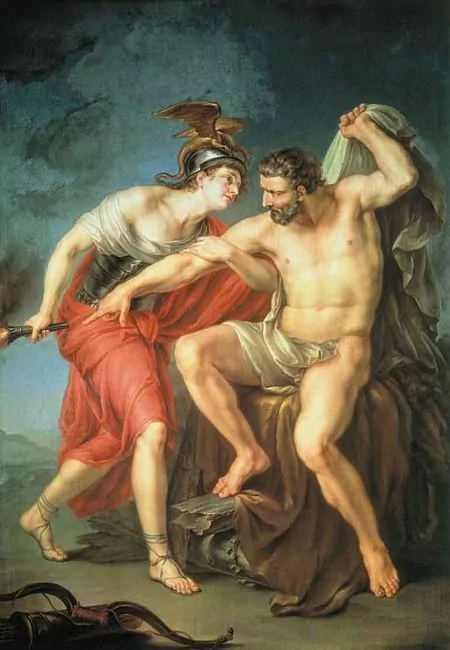 Filoctetes enciende la pira en la que morira Hercules